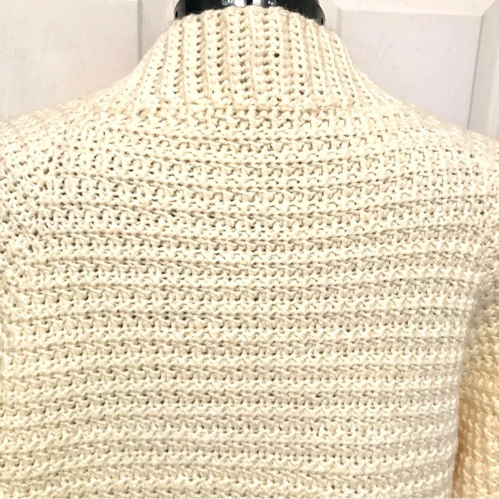 Hand-Made Crocheted Ivory Chunky Knit Cardigan Sweater